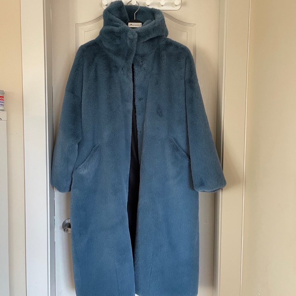 FAUX MINK FUR MID-LENGTH HOODED COAT